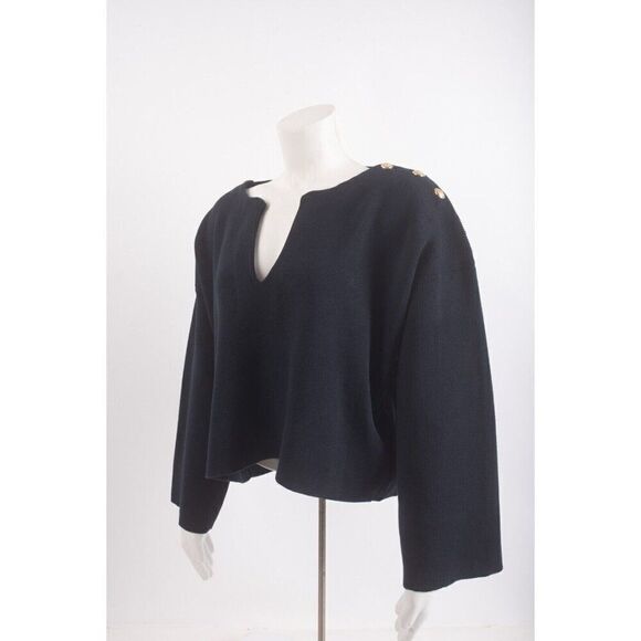 Massimo Dutti Womans Sweater Size M Navy Blue Gold Buttons V-Neck 5694/525 NWT - Picture 3 of 6